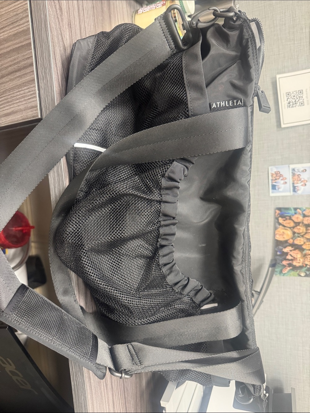 Athleta Black Mesh-Accent Duffel Tote